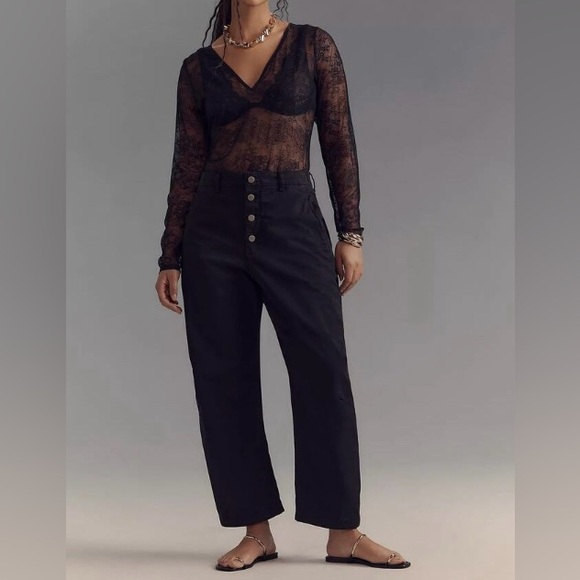 ANTHROPOLOGIE Pants PILCRO THE ARIN Jean Button-Front Barrel Linen Black Size 29 - Picture 2 of 15